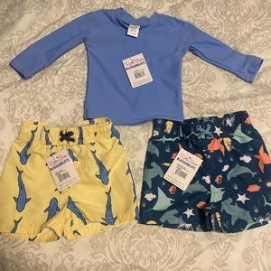 2 Rugged Butts Boys Swim Trunks and 1 Rash Guard